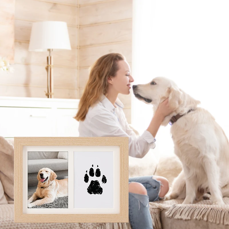 Wooden Pawprint Photo Frame, Handmade DIY Pet Memorial Gift, Safety Ink Pad for Dog Cat Paw Print, Event Planning Keepsake