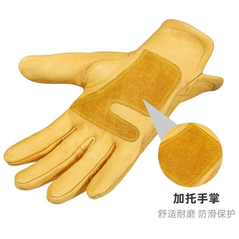 Leather protective work gloves with anti-slip and wear-resistant features for auto repair and gardening