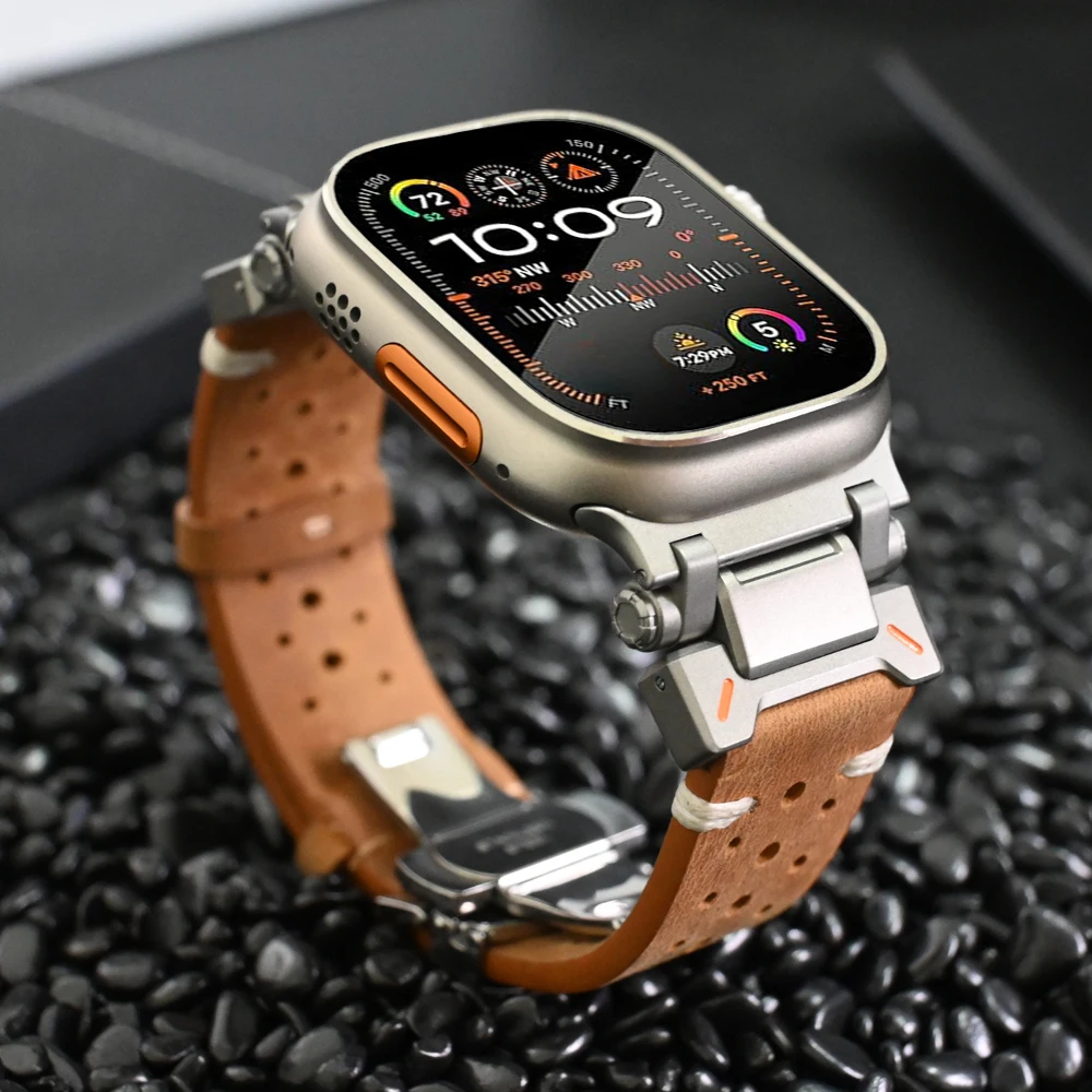 Leather Strap for Apple Watch 9 Ultra 2 Band 49mm 45mm Titanium Color Luxury Bracelet for iwatch Series 9 7 8 6 5 4 se 44mm 42mm image 2