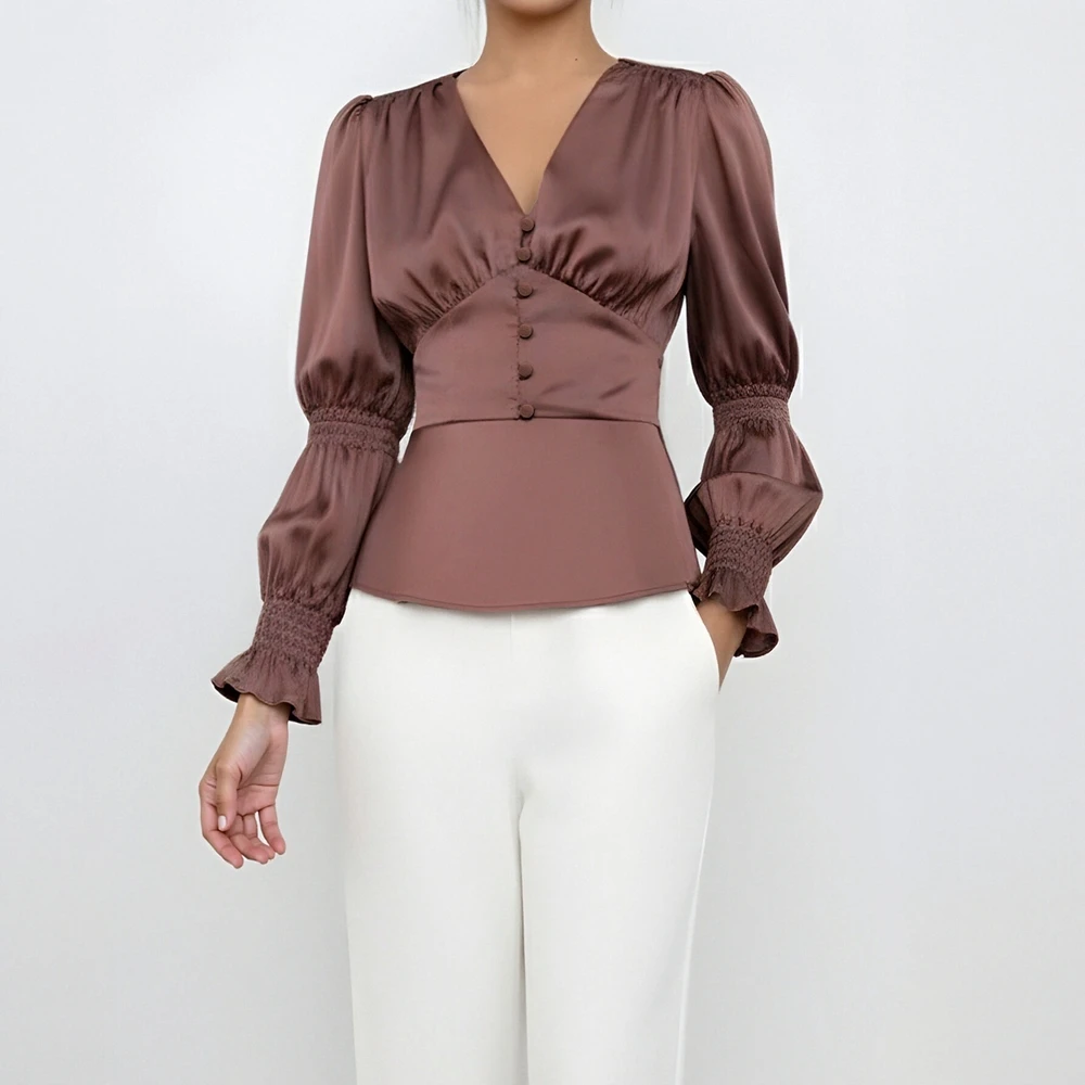 

Осенняя маленькая рубашка, повседневная рубашка с высоким воротником, стандартный крой, женский топ, модный дизайн, без украшения, простой элегантный стиль