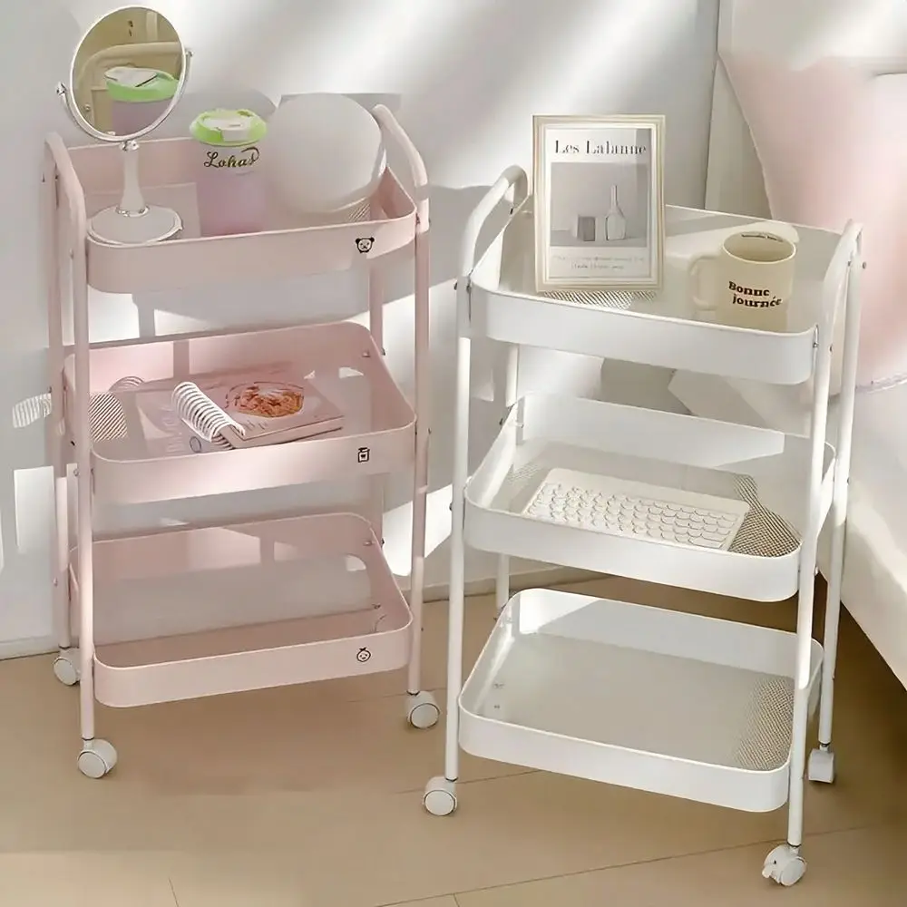 Plastic Rolling Utility Cart With Handle, MultiFunctional Storage Trolley For Office, Living Room, Kitchen, Movable Storage Org