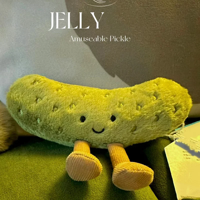 15/26cm Green Sour Pickled Cucumber Plush Pillow with Legs Smiling Face Small Vegetable Food Cushion Decor Birthday Gift