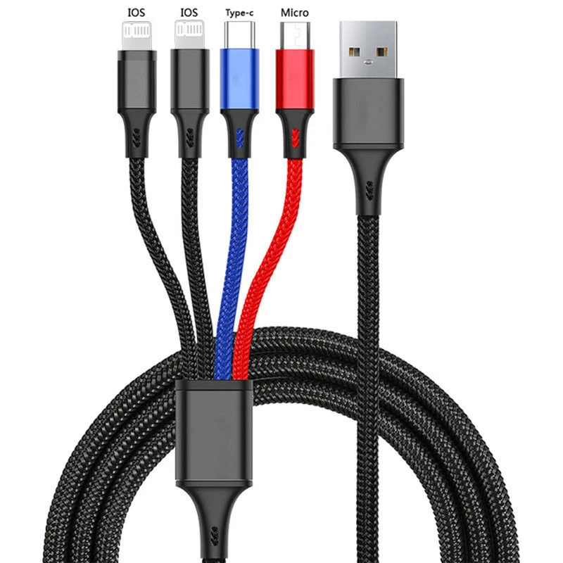 Kabel pengisi daya cepat, mikro USB Tipe C pengisian daya Cepat 3A 4 In 1/ 3 In 1 untuk Iphone 15 14 Xiaomi Huawei USB C