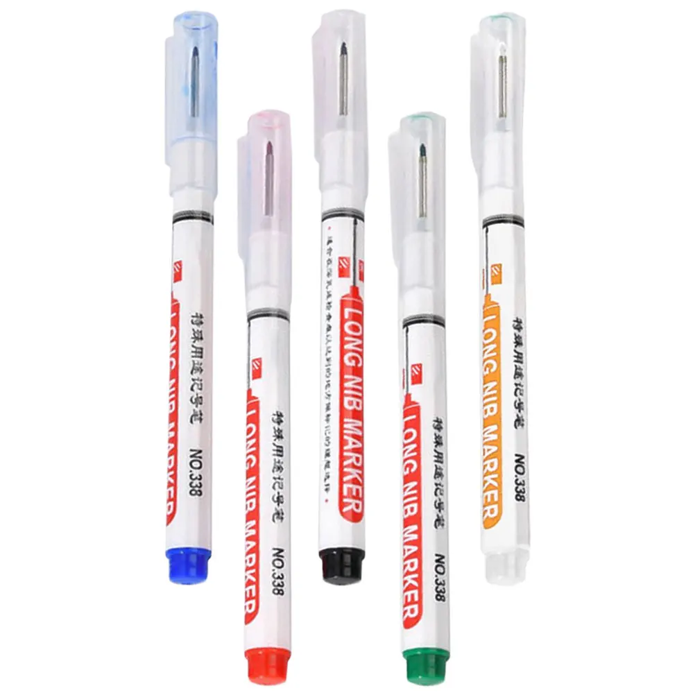 

5pcs Marker Pen Deep Hole Construction Woodworking Carpenter Tools Paint Pens Long Marking Pens Metal Glass Rubber