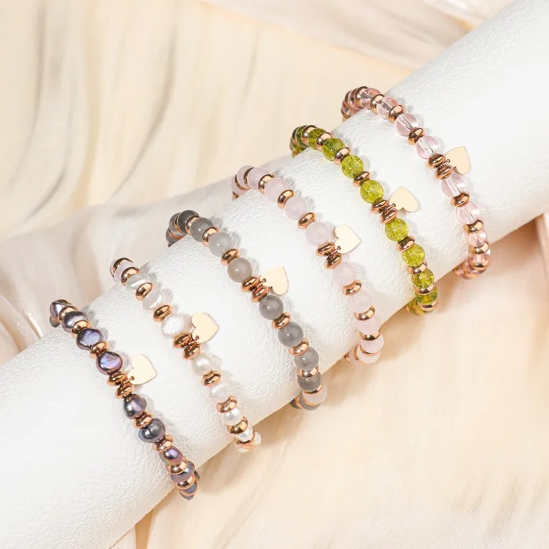 

Natural Stone Sunstone Lapis Garnet Moonstone Amethyst Hematite Heat Brass Beads Stretchable Bracelets For Lady Gift