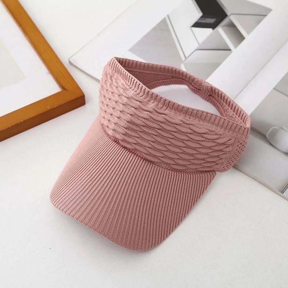 Portable Fish Scale Knitted Visor Cap Solid Color Polyester Long Brim Sun Cap Lightweight Versatile Sunscreen Empty Top Hat