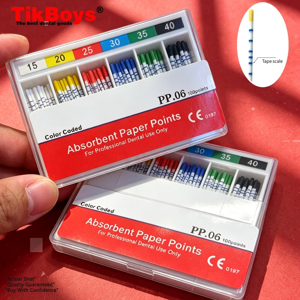 15-40# Dental Absorbent Paper Points Sterile Mixed Size Root Cancel Endodontics Cotton Fiber Tips with Scale Dentistry Materials