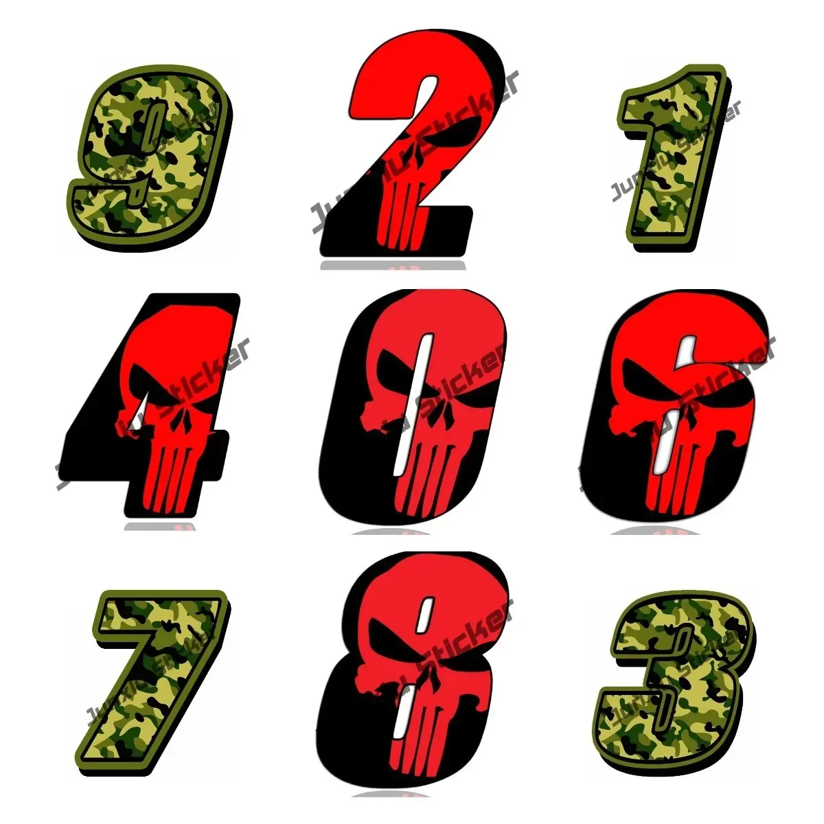 Racing Number Skull Camouflage Numbers Vinyl Decals Car Accessories Motorcycle Car Sticker Decal Auto ATV BIKE Decor KK10cm