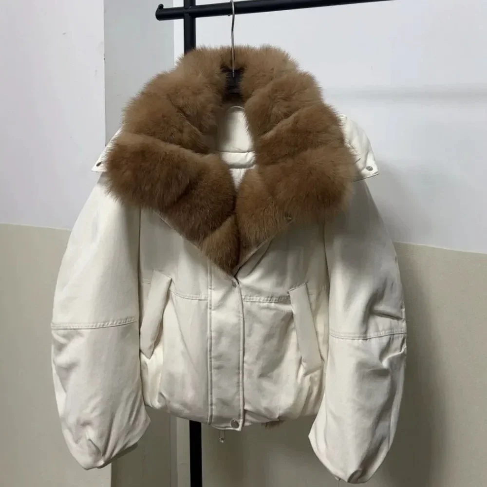 High Quality Duck Down Jacket Women's Genuine Fur Jacket Natural Fox Fur Collar Coat and Puffer Coat Hooded Thick for Women