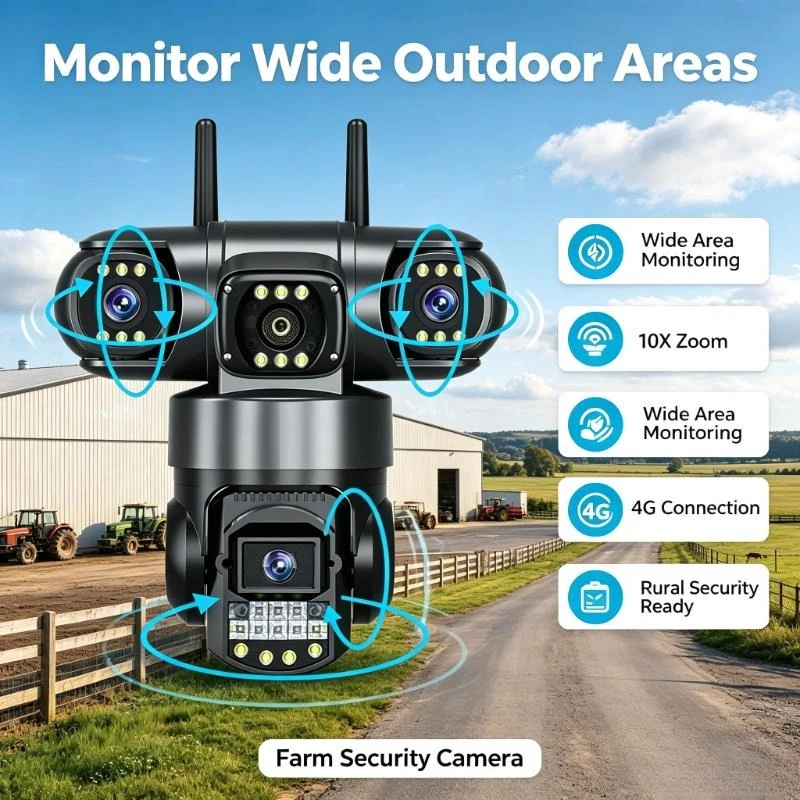 camera-de-securite-sans-fil-etanche-a-360°-avec-triple-objectif-pour-une-visualisation-a-distance-ideale-pour-la-protection-des-villas-et-des-proprietes-exterieures