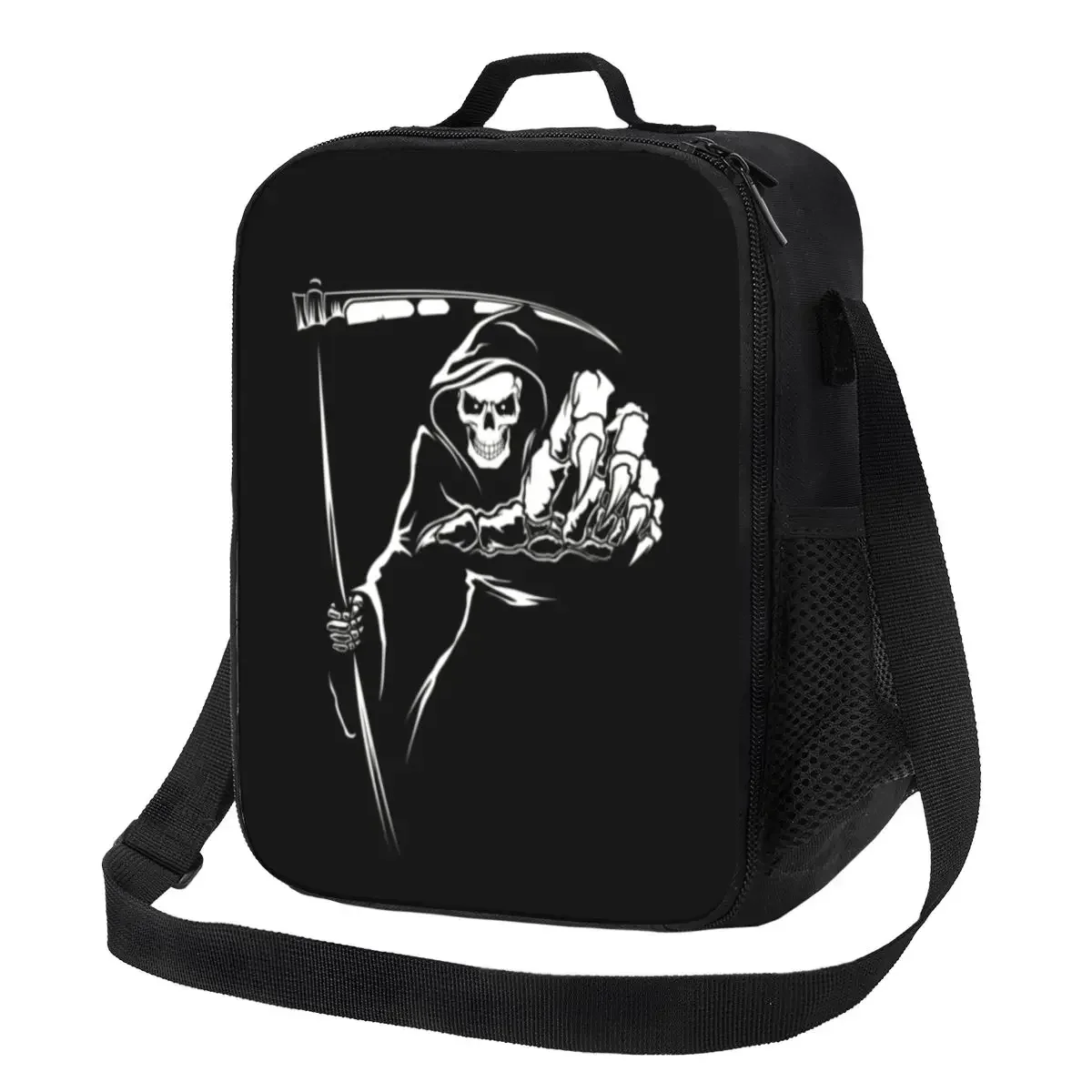 Grim Reaper Insulated Lunch Bag for Work School Demon Skull Waterproof Thermal Cooler Bento Box Women Children