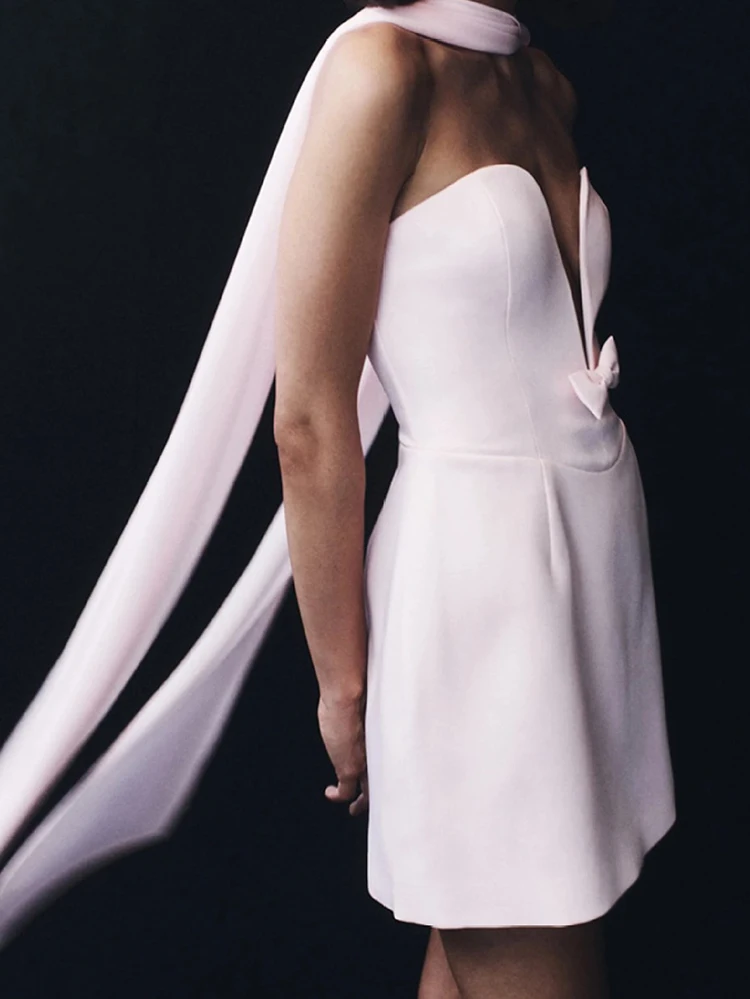 

Белое платье с бантом, для выпускного вечера или коктейльной вечеринки, с завышенной талией, приталенное, А-силуэт, элегантное, с открытой спиной, короткое платье-жилетка