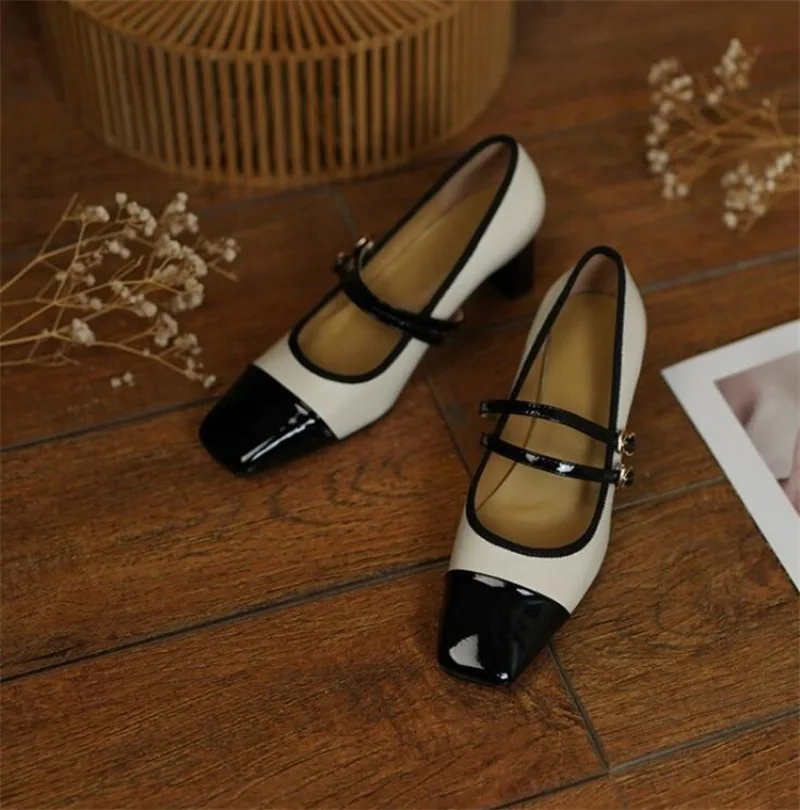 ربيع 2025 جديد مزاجه عالية الكعب المرأة ماري جين رئيس مربع واحد مشبك حزام كتلة كعب حذا فردي للسيدات #6