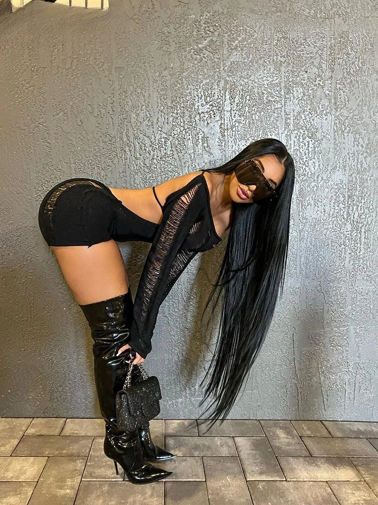 الصلبة الجوف خارج السروال القصير المرأة موجزة محب كم كامل مثير عارية الذراعين تشكيل الجسم وزرة الإناث ملابس الشارع الشهير غير رسمية