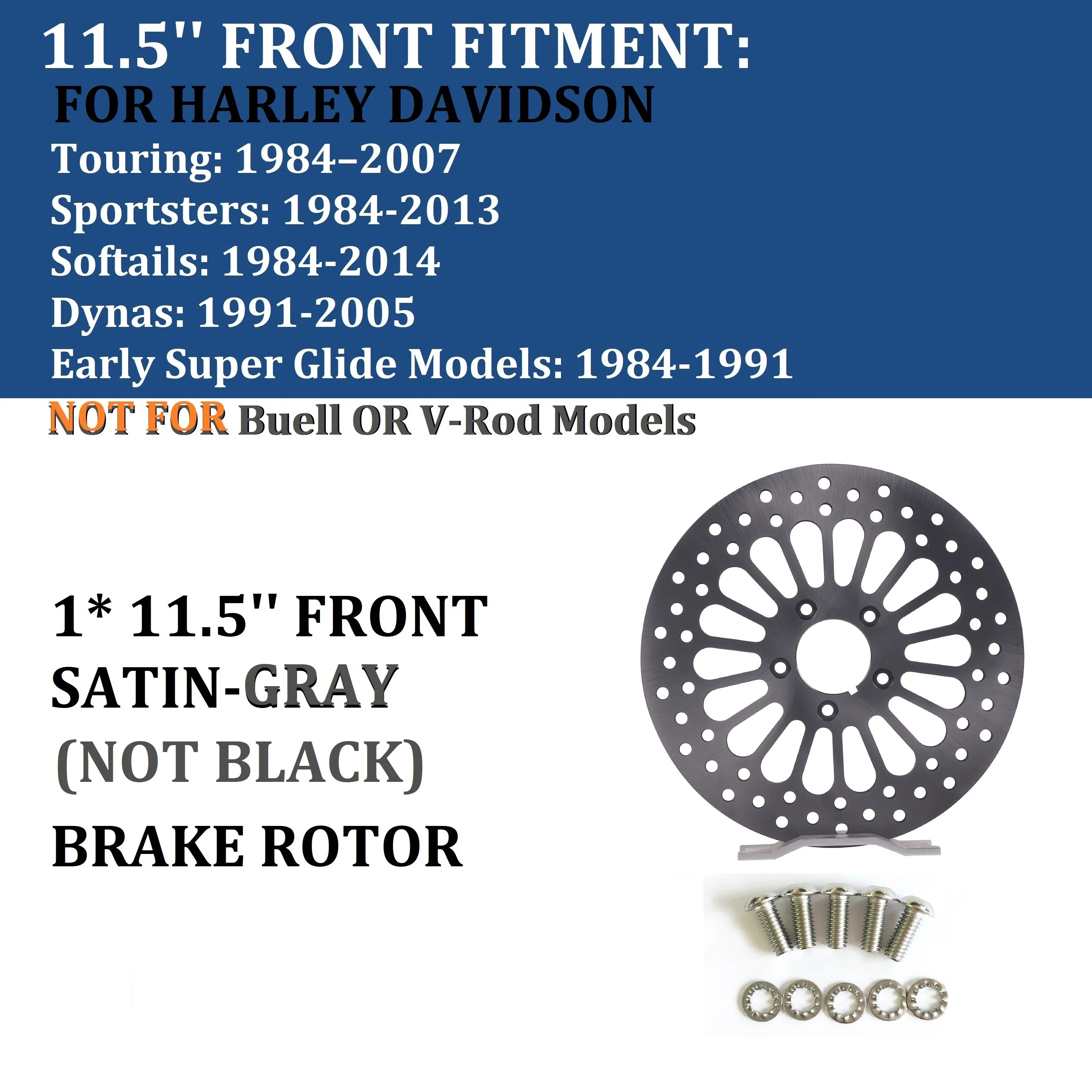 1 Piece 11.5 Inch Front Rotor for HD Touring, Sportster, Softail, and Dyna, Gray Satin Rotors for Harley Rotors Upgrading