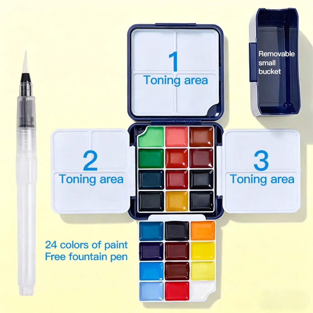 Faber Castell Semi-Dry Solid Watercolor Paints Set For Beginners Student Art Supplies Tin Box Portable 24 Colors Drawing Tools