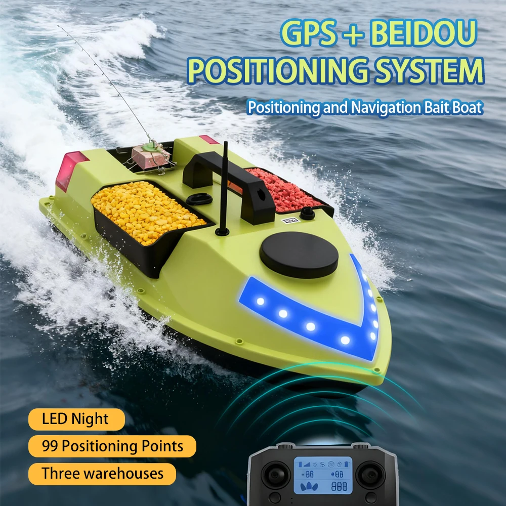 

RC Bait Boat Electric Remote Control Lithium-ion Battery-powered Fishing Bait Boat with GPS Dual Motor Bait Boat with LED Light