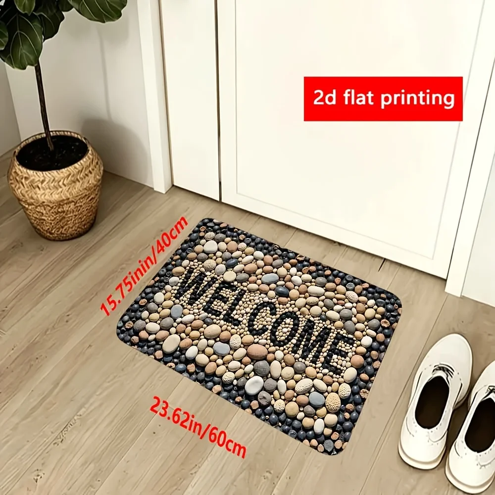1pc 2D Flat Pebble Stone Texture Grey Flannel Bath Mat Non Slip Spa Style Rug For Shower Bathroom Floor