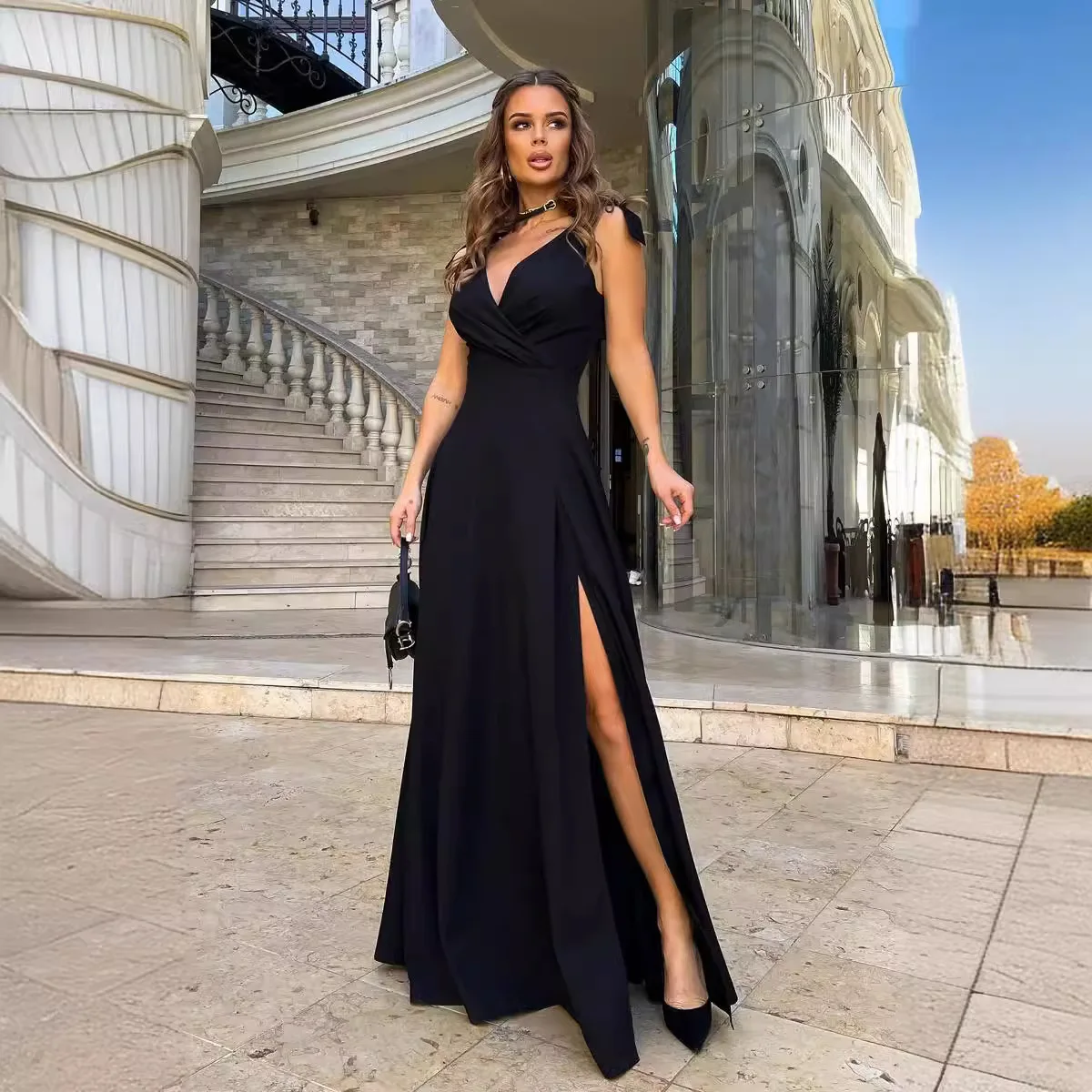 Solid Maxi Dress Women Summer Elegant Evening Gown Floor Length Party