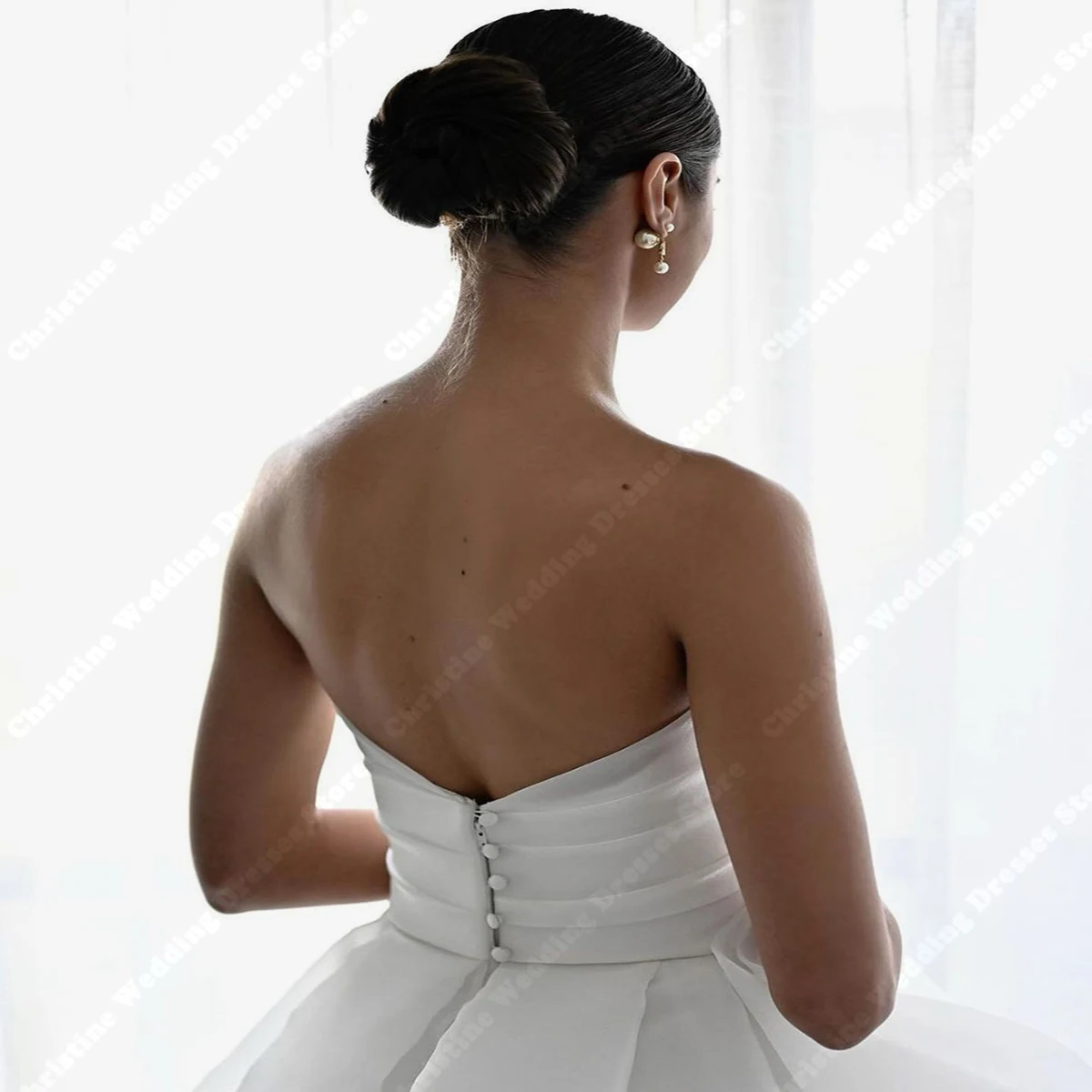 Vestido De Novia De satén blanco puro con manga abullonada, Vestidos De Novia De línea a con abertura lateral alta, estilos simples, vestido De tren De corte