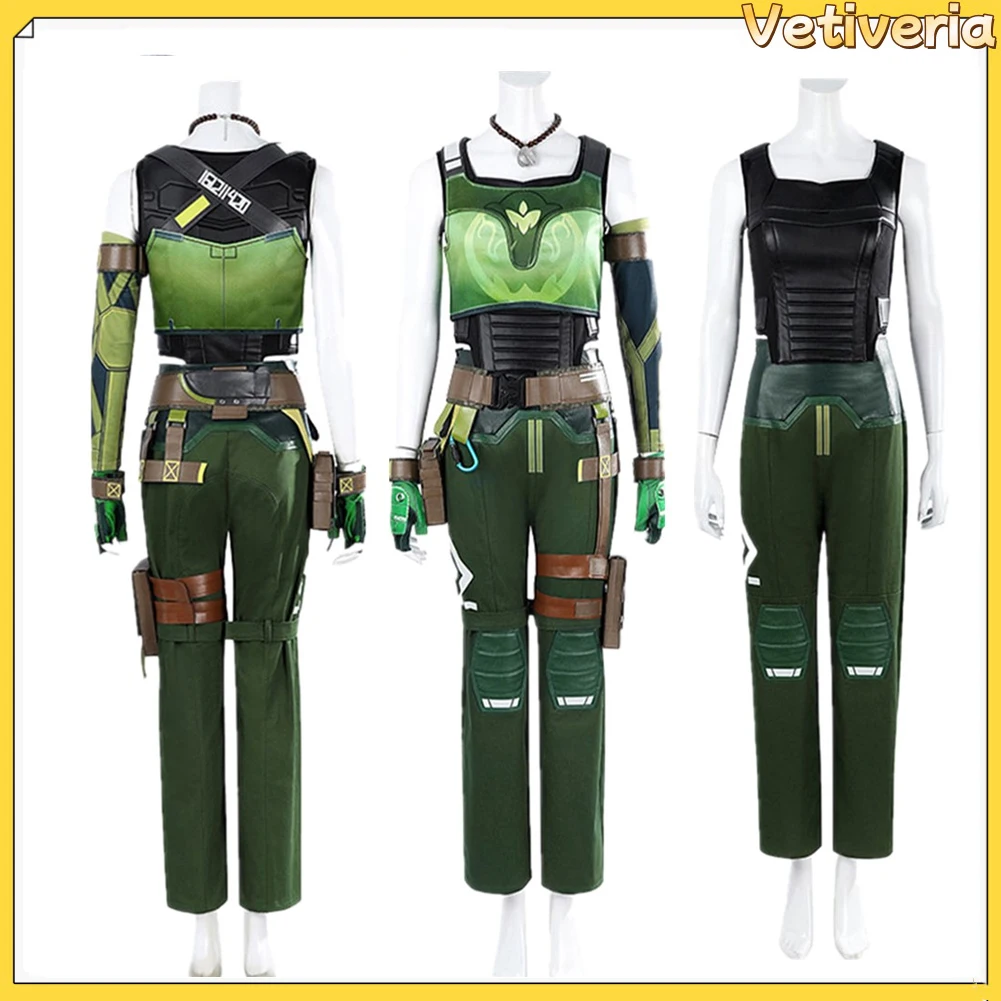 Halloween Cosplay Costume  Adult Skye Women Clothing Vest Pants Straps Game VALORANT Roleplay Necklace Headwear Carnival Suit