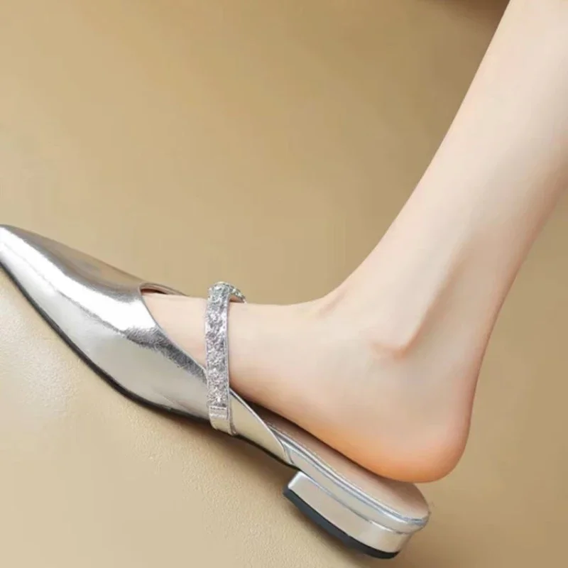 2024 New Women\'s Summer Slim Heel Pointed High Heel Rhinestone Slippers  Women Heels Luxury Women\'s Shoes