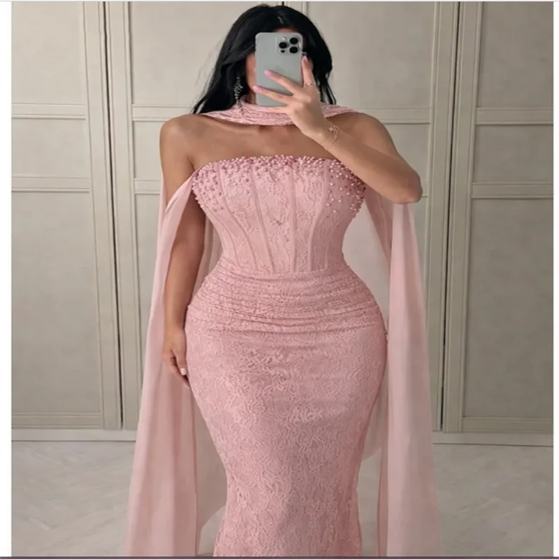 

Розовые кружевные платья для выпускного 2026: роскошные свадебные и вечерние платья-русалки больших размеров для женщин Саудовской Аравии