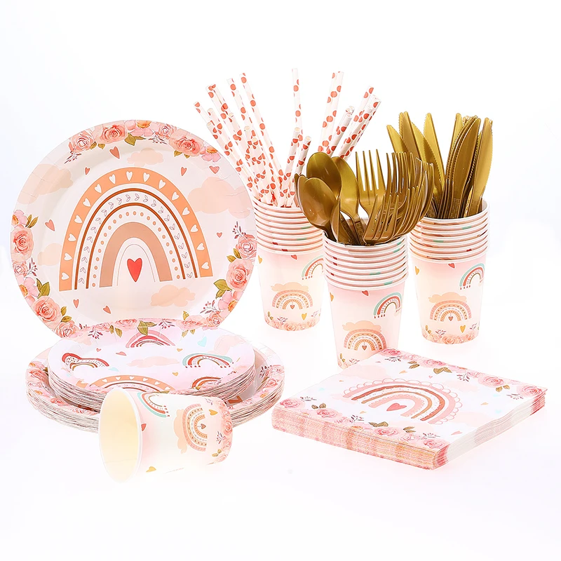 192pcs/set 24Persons Mermaid/Unicorn/Rainbow/Butterfly Party Paper Plate Set Element Disposable Birthday Venue Layout image 3