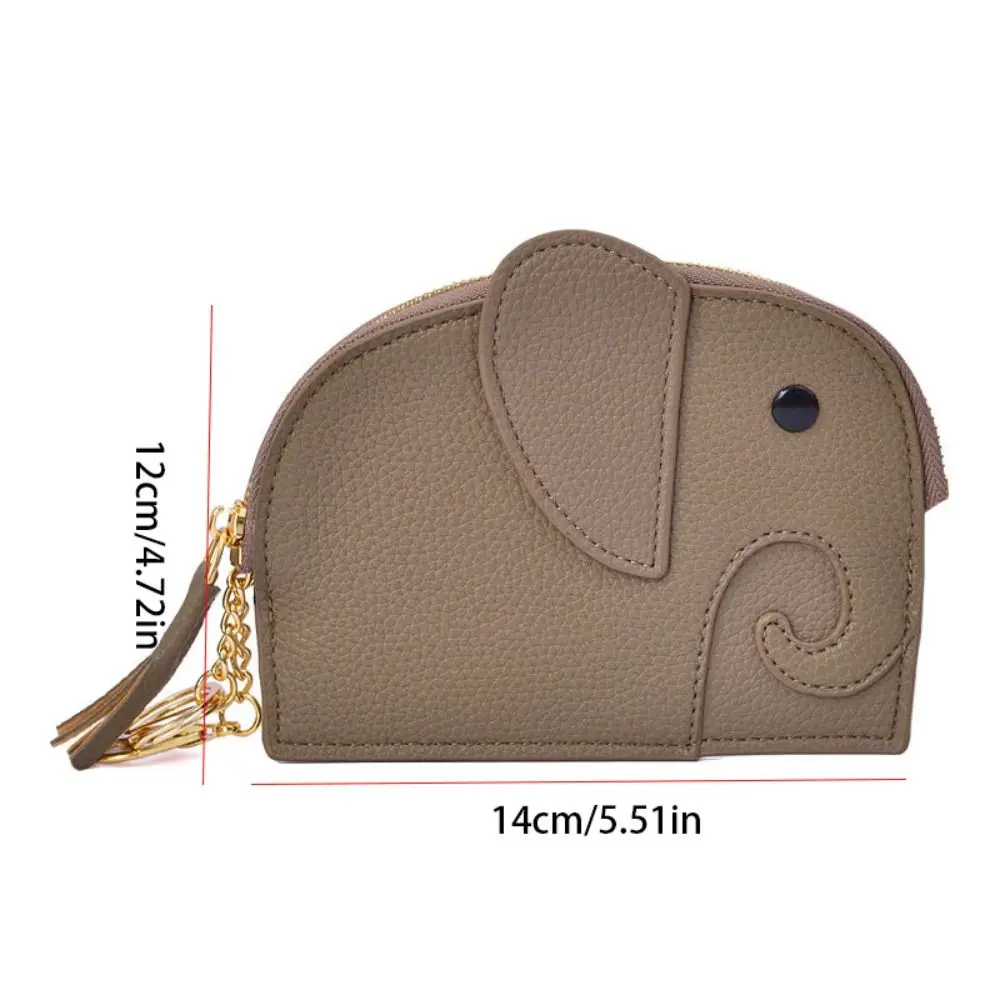 Mini PU PU Leather Coin Purse Card Holder Zipper Elephant Wallet Korean Style with Keychain Women