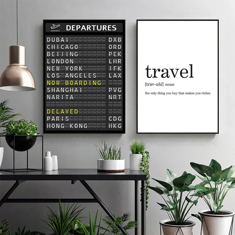 Canvas Painting Airport Board Posters Destination Travel Board Quotes Traveler Wall Art Pictures Room Decor Home Decoration