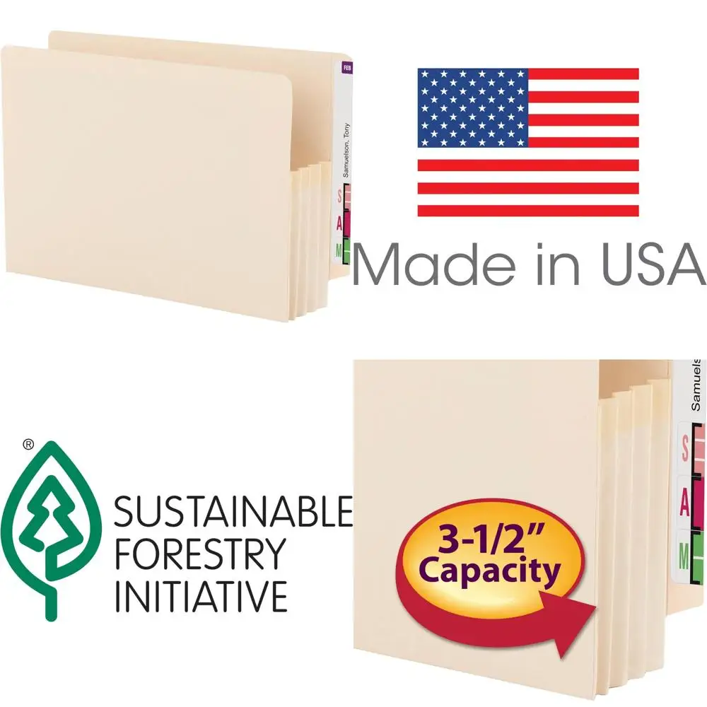 

Карманы для файлов Manila со вставками Legal Size, усиленные вкладки с прямым вырезом, расширение 3-1/2 дюйма, 25 шт.