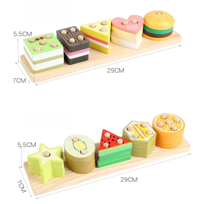 Children's Wooden Category Stack Toy Education Color Shape Classification Puzzle Toys Montessori Fruit Food Game