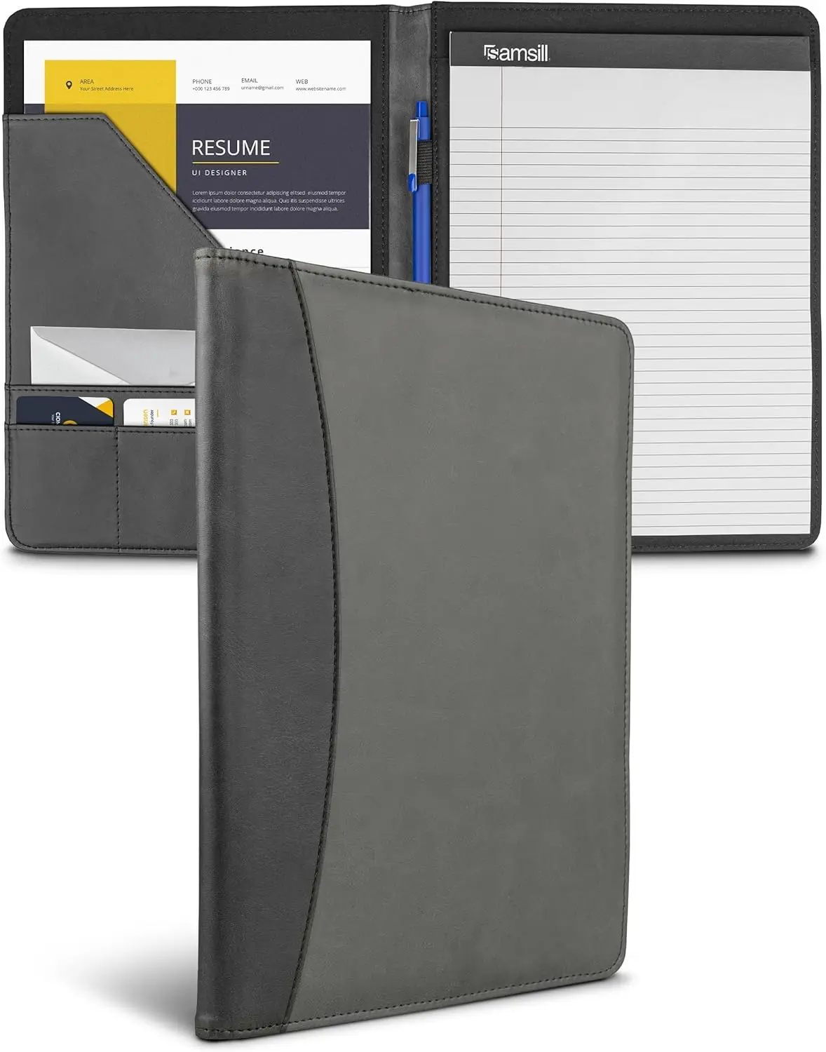 

Two-Tone Padfolio with 8.5x11 Writing Pad, Gray & Black, Business Portfolio for Men & Women