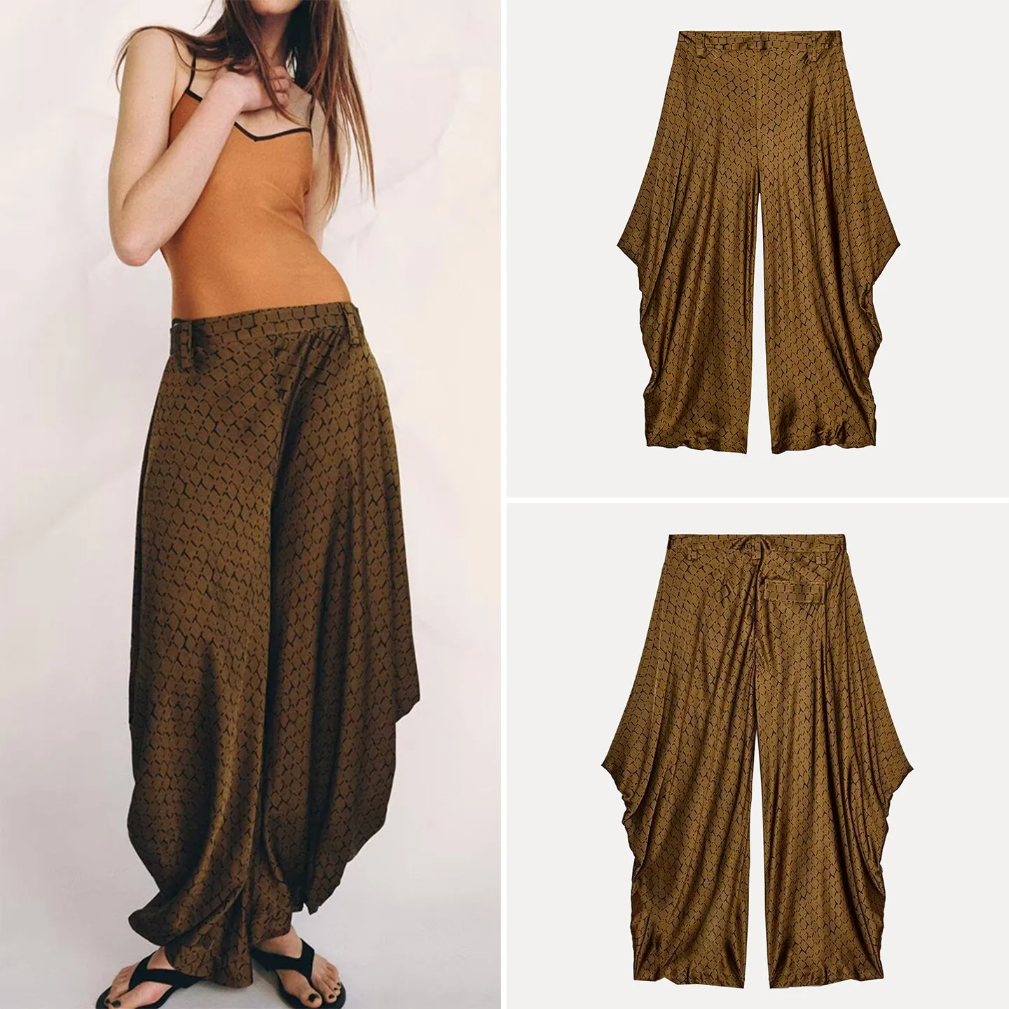 

Модные женские брюки с геометрическим принтом и плиссировкой, весна 2026, повседневные, элегантные, универсальные, бренд ZDATA