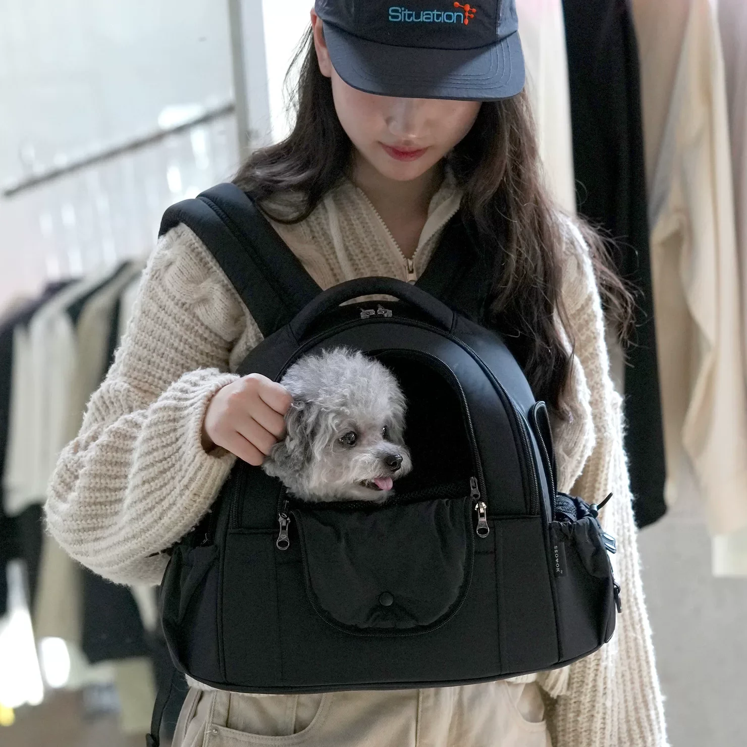 Pet Outdoor Three-Window Head-Exposing Car-Mountable Chest Backpack