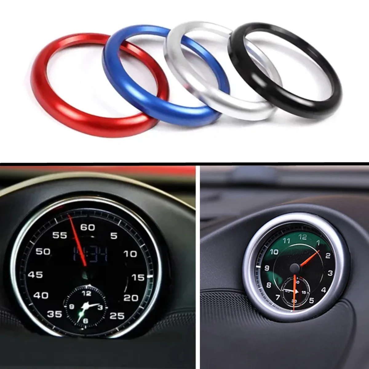 For Porsche 718 911 Macan Cayenne Panamera Car Interior Clock Compass Stopwatch Frame Trim Ring Sticker Auto Parts