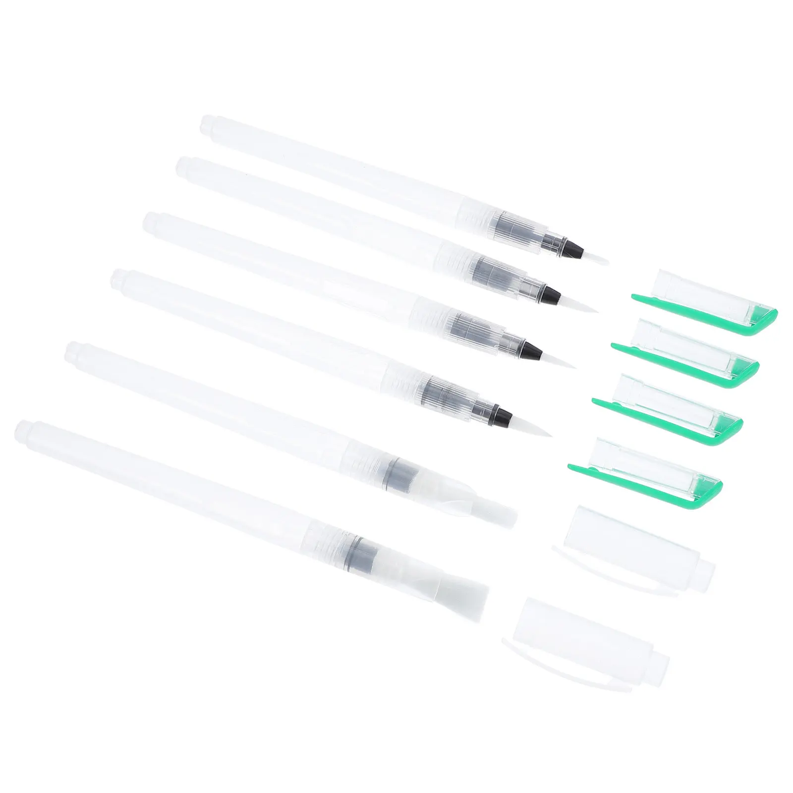 6Pcs Watercolor Brush Pen with Squeeze Barrel Flow Control Easy Clean Nylon Hair Tip for Solid Colors Powdered Pigment