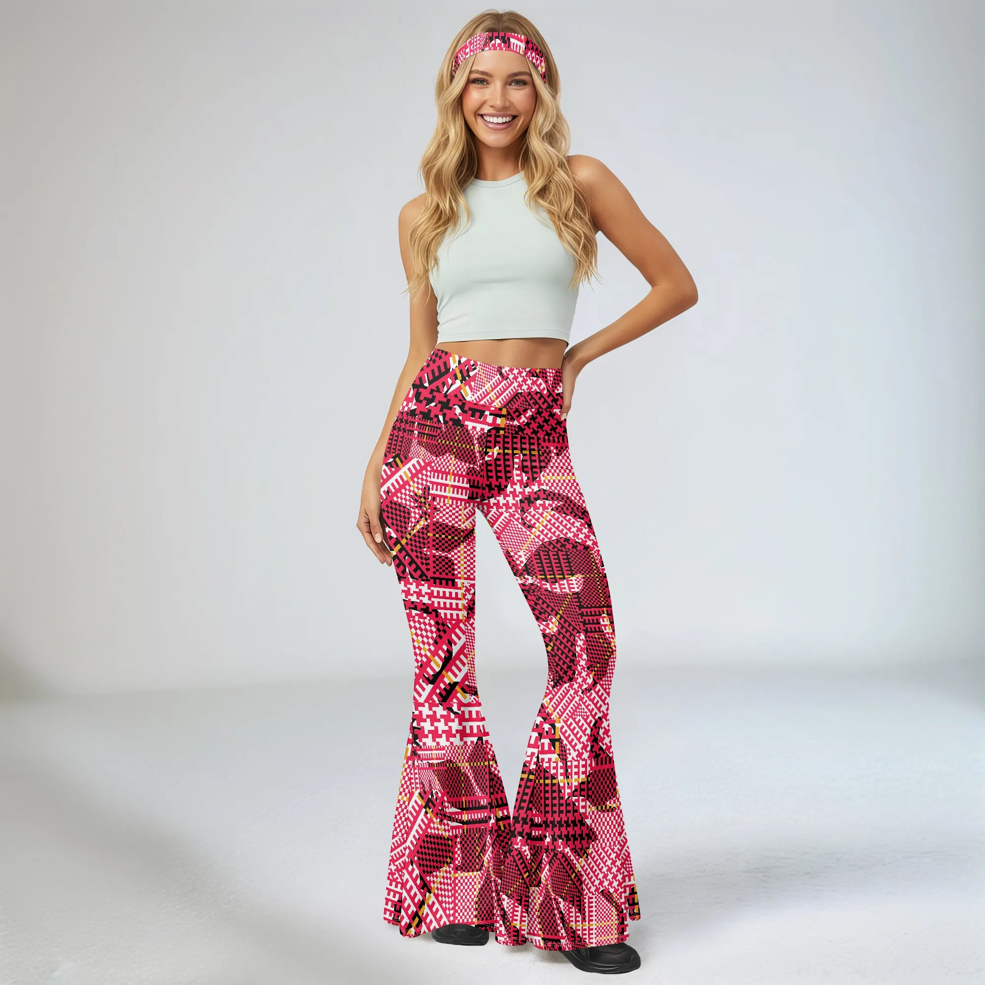 

Women's Spring And Summer Casual 3D Herringbone Striped Printed Flared Pants, High Waisted Fashionable Flared Pants.