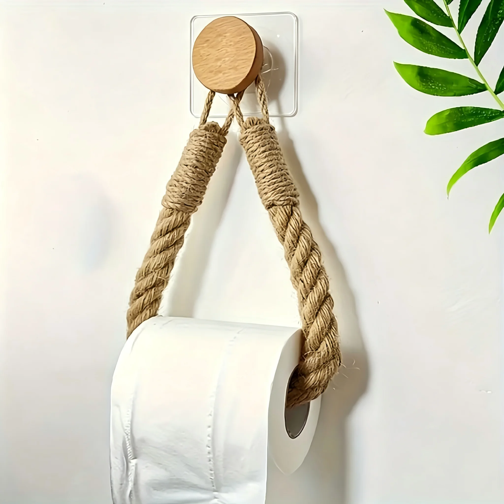 

1 Pc Creative Hemp Rope Tissue Holder Self-adhesive No Drilling Wall Toilet Paper Holder & Towel Rack Bathroom Storage Shelf