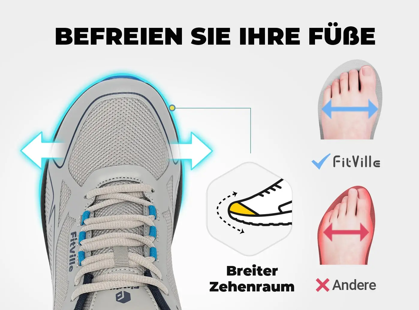 Fit ville rutsch feste Trail running Schuhe Herren Turnschuhe extra breit leicht für männliche geschwollene Füße Bogen Unterstützung Schmerz linderung – Detail 5