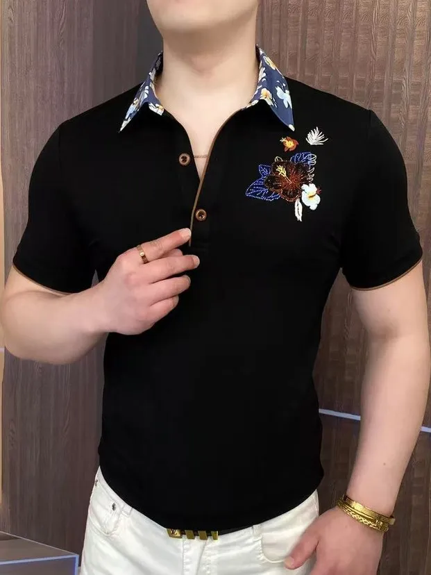 

Slim Fit ort Sve T-irt 2025 New Summer Men's Faionable Collared Embroidered Versatile Breathable Skin-Friendly Top