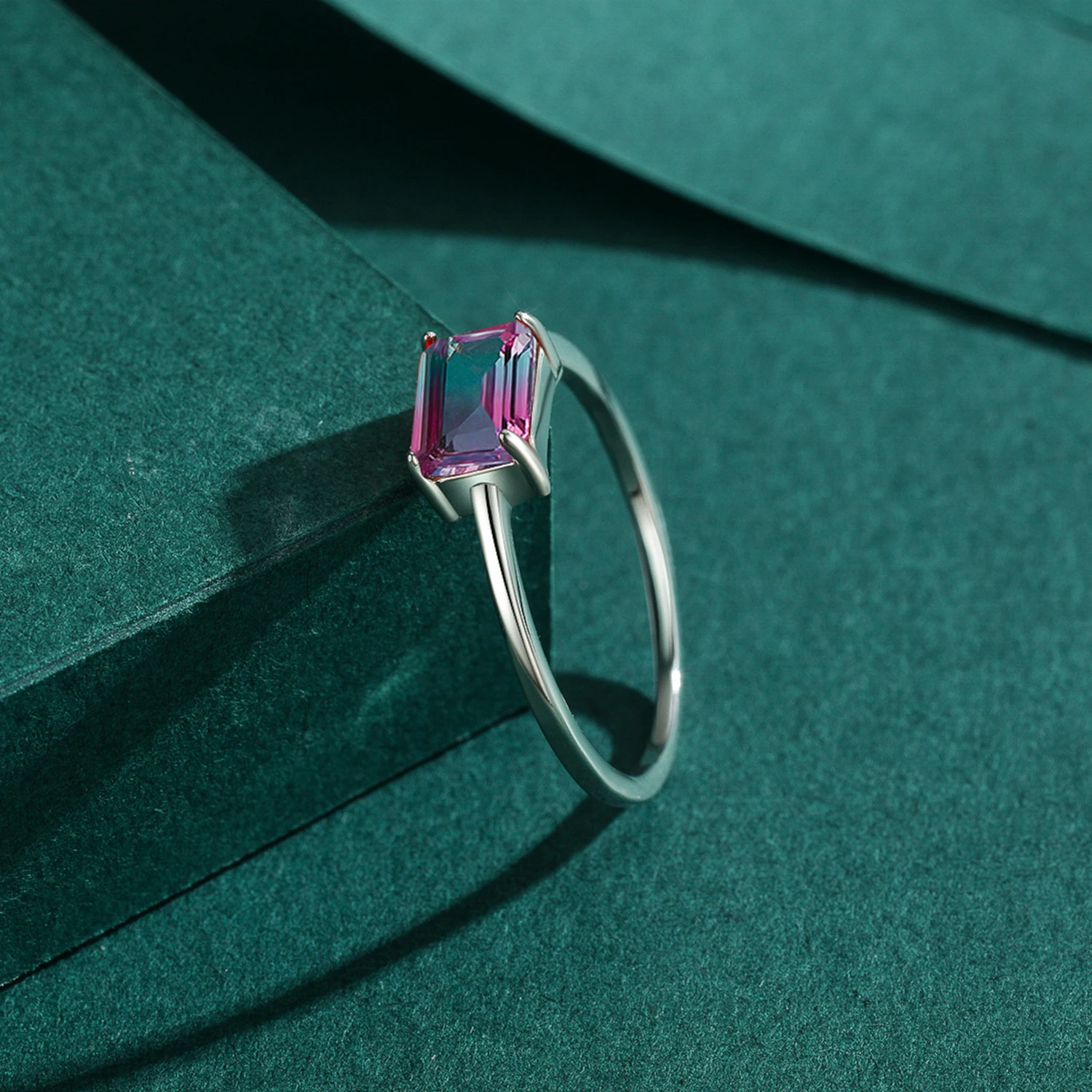 Modian Vintage Design Candy Tourmaline Ring 100% 925 Sterling Silver Rectangle Charm Simple Finger Rings For Women Fine Jewelry