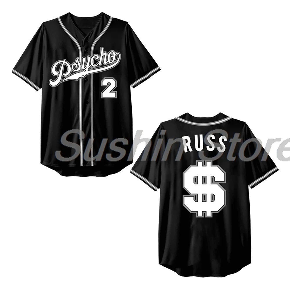 

Rapper Russ Psycho PT. 2 Jersey Baseball Jacket V-Neck Short Sleeve Shirts Women Men Streetwear Hip Hop Clothes