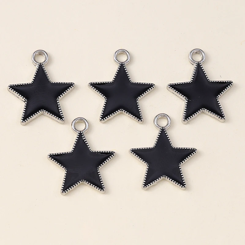Leslie 10pcs/lot 16x18mm Enamel Black Five-pointed Stars Charms for DIY Earrings Necklaces Pendants Jewelry Making Accessories – Detail 5