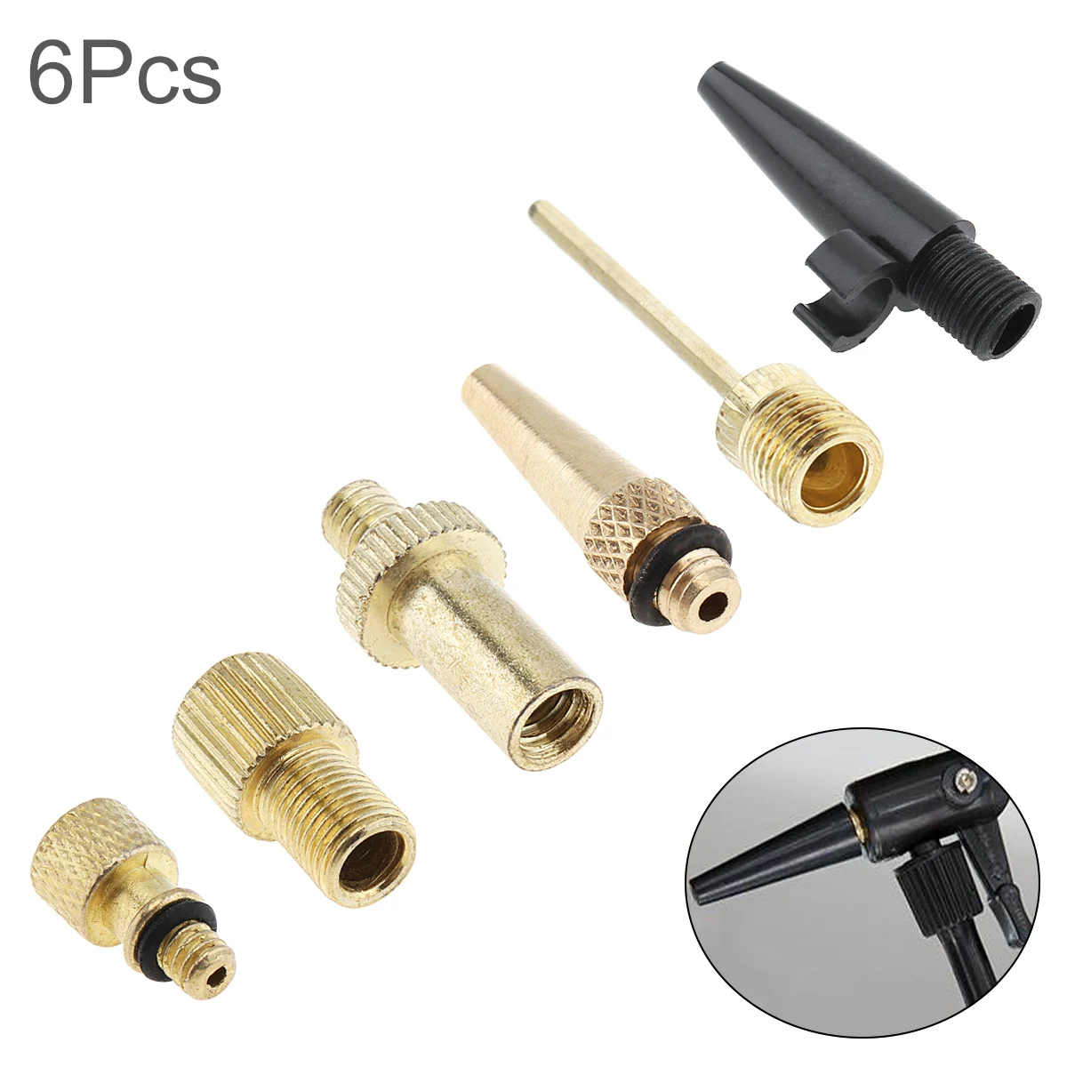 6pcs/set Bicycle Pump Adaptor Kit Valve Connector Football Airbed for Bike Tyres Most Inflatable Ball