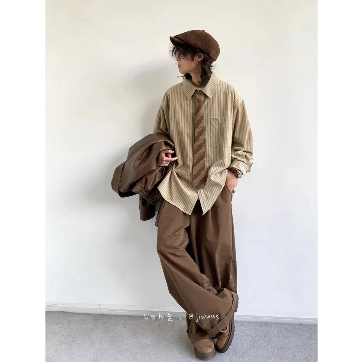 Japanese Vintage Corduroy Striped Shirt Men Autumn New All-match Long Sleeve Loose Casual Lapel Pockets Men's Striped Shirt