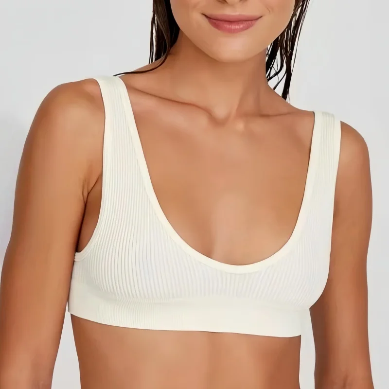 Women Seamless Bra Ribbed Sports Deep-U Shape Bralette Non-wire Underwear Comfy Sexy Lingerie Crop Top Ladies Intimates M-XL