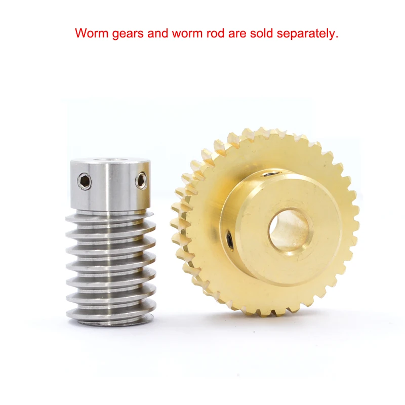 1Pcs 1M 15T-60T Brass Worm Gear Wheel Stainless Steel Worm Rod 1 Modulus 15 Teeth-60 Teeth Worm Gear Bore 5/6/8/10/12mm