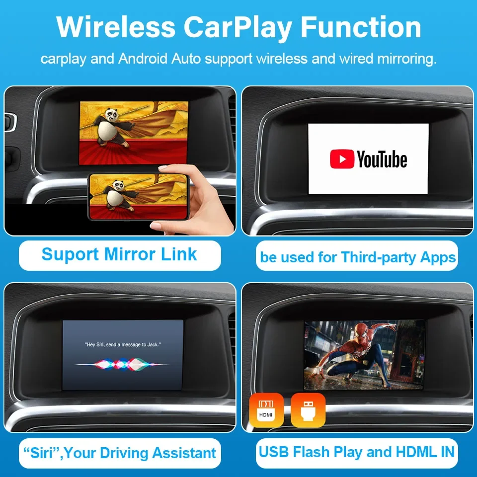 Kabelloses Carplay für volvo v40 v60 xc60 s60 2012-2016 2011 2014 Unterstützung Rückfahr kamera Android Auto Interface Mirror Link Airplay