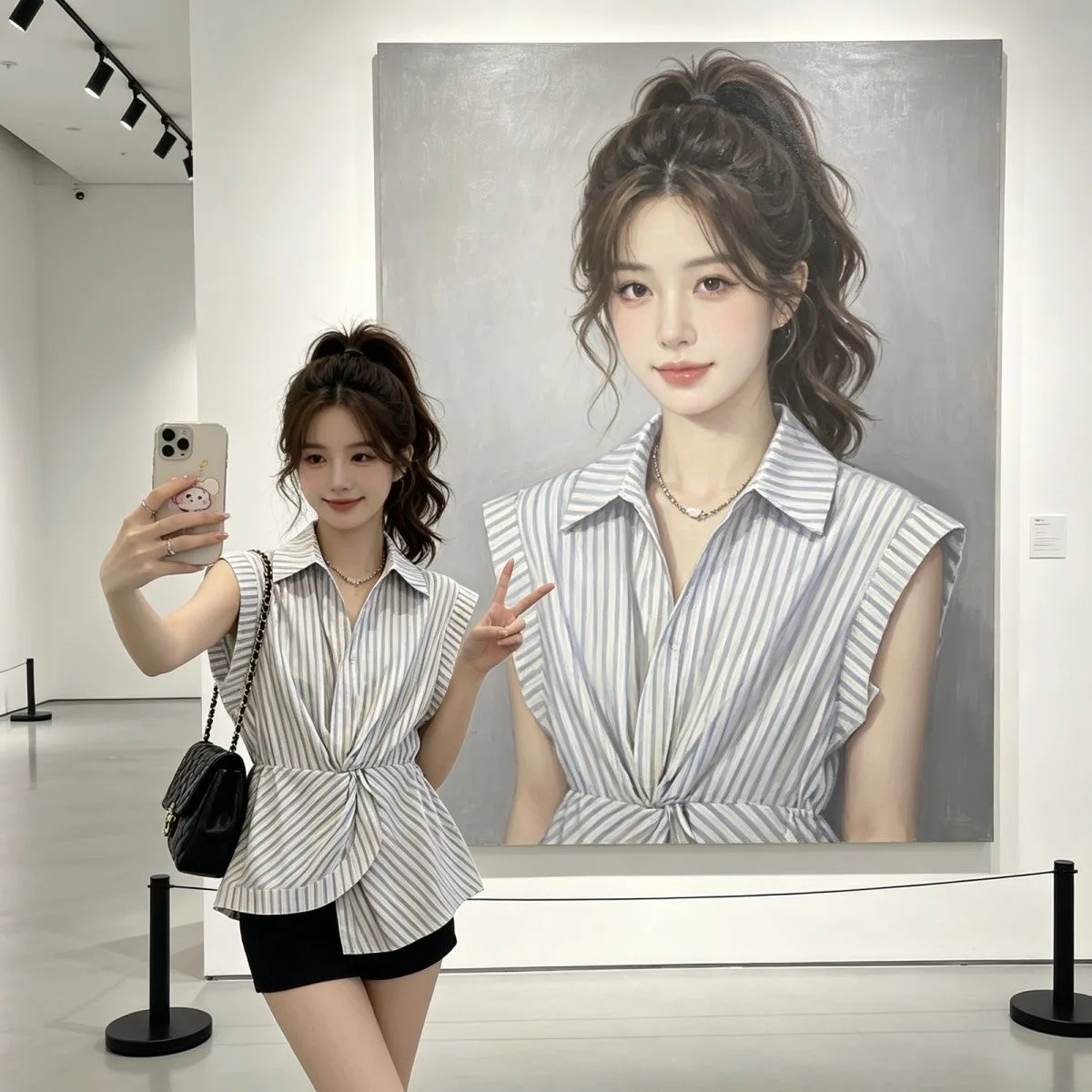 

Elegant Blue Striped Sleeveless Collar Shirt Women's Slim Fit Summer New Style Versatile Slimming Top Comfortable Breath...